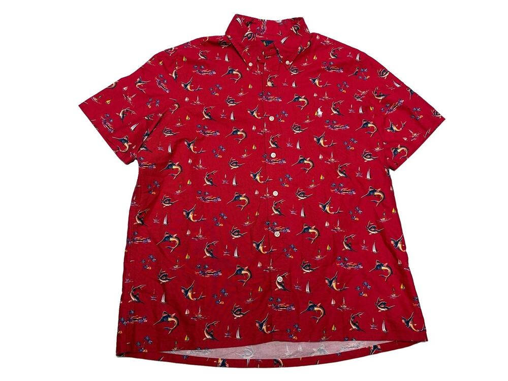 Ralph Lauren Short Sleeve Shirt Men’s Size Large Red Sail Boat/Marlin